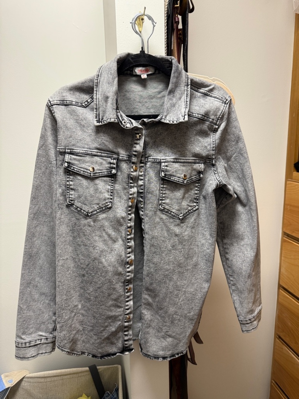 Mazik Grey Denim Jacket with Orange Logo Tag
